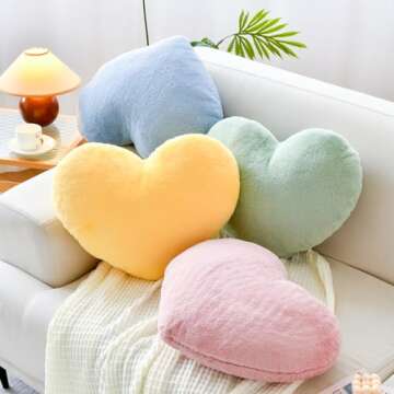 XVTRU Dusty Pink Heart Pillows,Cute Heart Decorative Throw Pillow, Heart Shaped Plush Throw Pillows for Bed,12.9" Faux Rabbit Fur Room Decor Pillow Cushion for Couch Valentine's Day Xmas Gift