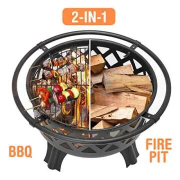 Outdoor 36 Inch Fire Pit with BBQ Grate for Gatherings
