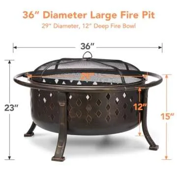 Outdoor 36 Inch Fire Pit with BBQ Grate for Gatherings