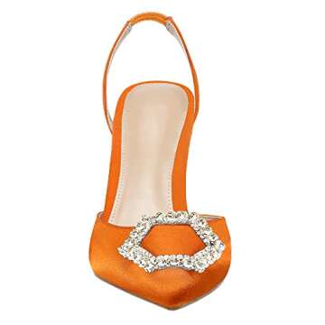 Juliet Holy Womens Slingback High Heels Pointed Toe Slip On Stiletto Rhinestone Dressy Pumps Orange