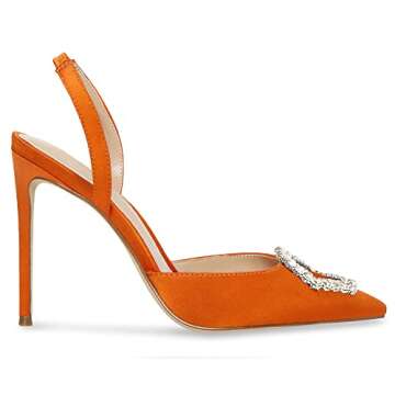 Juliet Holy Womens Slingback High Heels Pointed Toe Slip On Stiletto Rhinestone Dressy Pumps Orange