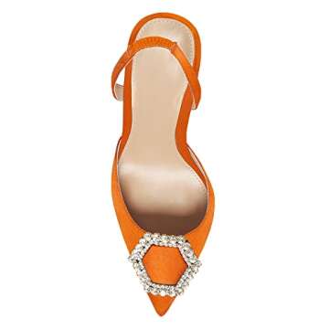 Juliet Holy Womens Slingback High Heels Pointed Toe Slip On Stiletto Rhinestone Dressy Pumps Orange