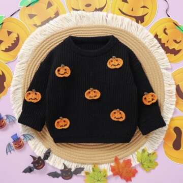 Toddler Baby Knit Sweater Girl Boy Halloween Pumpkin Face Pullover Knitwear Crewneck Sweaters Fall W...