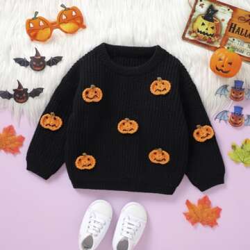 Toddler Baby Knit Sweater Girl Boy Halloween Pumpkin Face Pullover Knitwear Crewneck Sweaters Fall Winter Clothes (Black, 12-18 Months)