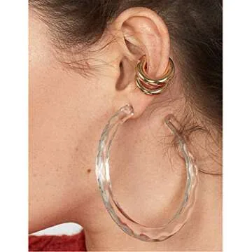 Fomissky-sisa Thick Ear Cuffs for Non Pierced Ears 2 Size Per Set, Unique Ear Cuff Conch Earrings Gold Plated Boho Jewelry