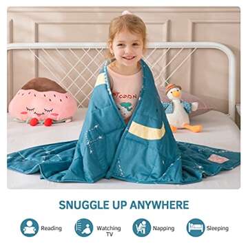 Mr. Sandman 5 lbs Weighted Blanket for Twin Size Bed, Perfect for 40-60lb Organic Cotton Heavy Blanket with Premium Glass Beads - 36" x 48" Star Moon Blue