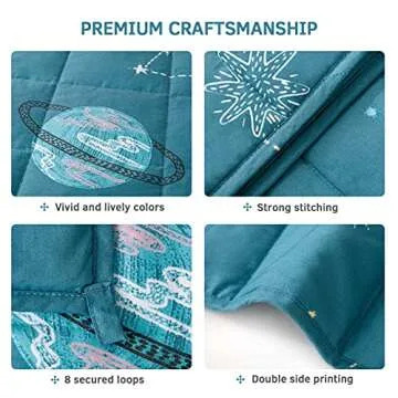 Mr. Sandman 5 lbs Weighted Blanket for Twin Size Bed, Perfect for 40-60lb Organic Cotton Heavy Blanket with Premium Glass Beads - 36" x 48" Star Moon Blue