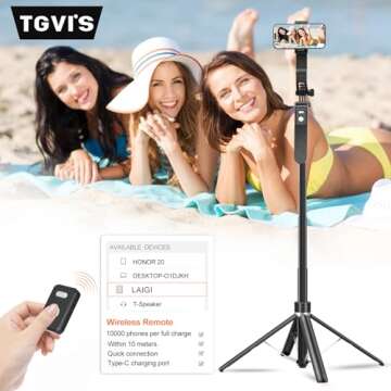 71" Selfie Stick Phone Tripod, Extendable Phone Stand with Wireless Remote, 360°Rotating Portable Cell Phone Holder for Recording, Video, Compatible with iPhone, Android, Camera Gopro-TGVI'S