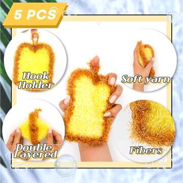 THE OHHU Cute Korean Susemi Crochet Scrubbies No Odor Dishwasher Safe Reusable Scrub Wash Cloth Double Layered Scrubbers Avocado Egg Toast (Sandwich)