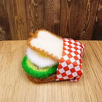 THE OHHU Cute Korean Susemi Crochet Scrubbies No Odor Dishwasher Safe Reusable Scrub Wash Cloth Double Layered Scrubbers Avocado Egg Toast (Sandwich)