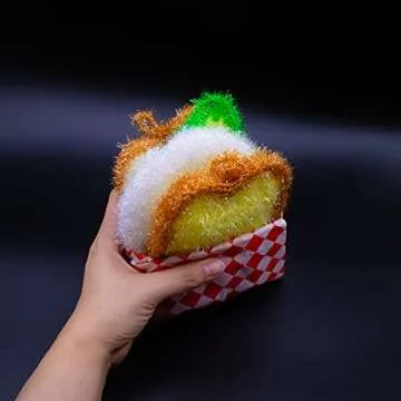 THE OHHU Cute Korean Susemi Crochet Scrubbies No Odor Dishwasher Safe Reusable Scrub Wash Cloth Double Layered Scrubbers Avocado Egg Toast (Sandwich)