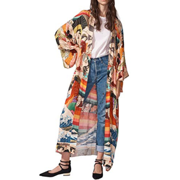 Bsubseach Women Ethnic Print Kimono Beach Cover Up