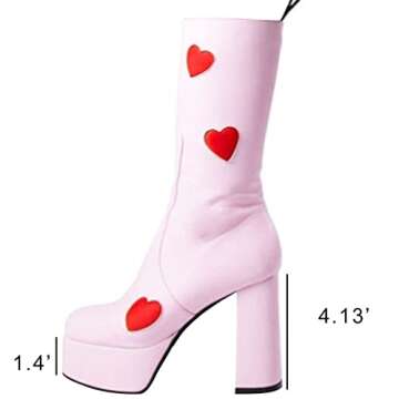 AOSPHIRAYLIAN Womens Ankle Boots Side Zipper Sweet Heart Chunky High Heel Go Go Lolita Platform Boots