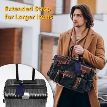 4 Pack Leather Luggage Travel Bag Tags by Travelambo (Deep Blue)