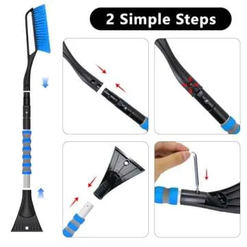 VOCAON 37'' Snow Brush and Ice Scraper for Car Windshield, Aluminum Extendable Snow Removal Tool for Car Window with Foam Grip for SUV Truck Auto Vehicle Winter Accessories - Blue