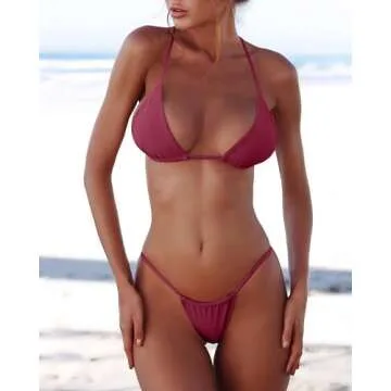 XUNYU Women Bikini Set Padded Thong Halter Swimwear