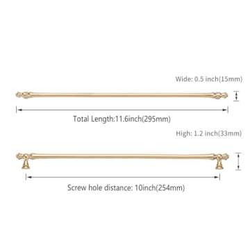 Asidrama 6 Pack 10 Inch(254mm) Brushed Brass Kitchen Cabinet Handles, Cabinet Pulls Kitchen Cabinet Hardware for Cupboard Drawer Pulls