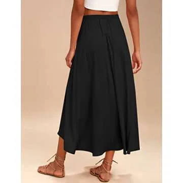 Zeagoo Women Boho Lightweight Skirts Long Summer Beach Wrap Cover Up Maxi Skirt Black XXL