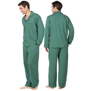 PajamaGram Mens Cotton Pajamas Set - Pajama for Men, Green, Large