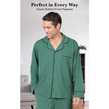 PajamaGram Mens Cotton Pajamas Set - Pajama for Men, Green, Large