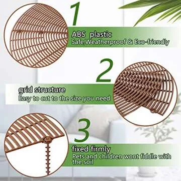 Newtay 4 Pcs Plant Pot Grid Soil Protector Covers Cuttable Flower Cover from Animals 20.5" 11.8" Cat Digging Stopper Plant Pot Cover with Stakes for Indoor Outdoor Gardening(Brown)