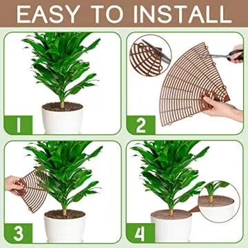 Newtay 4 Pcs Plant Pot Grid Soil Protector Covers Cuttable Flower Cover from Animals 20.5" 11.8" Cat Digging Stopper Plant Pot Cover with Stakes for Indoor Outdoor Gardening(Brown)