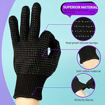 Teenitor Heat Resistant Glove With Silicone Bumps For Hair Iron Tool, Professional Heat Gloves For Heat Press, Heat Protectant Gloves For Hair Styling, Sublimation Gloves Heat Resistant Black