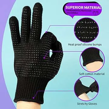 Teenitor Heat Resistant Glove With Silicone Bumps For Hair Iron Tool, Professional Heat Gloves For Heat Press, Heat Protectant Gloves For Hair Styling, Sublimation Gloves Heat Resistant Black
