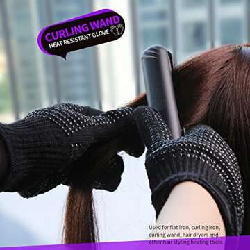 Teenitor Heat Resistant Glove With Silicone Bumps For Hair Iron Tool, Professional Heat Gloves For Heat Press, Heat Protectant Gloves For Hair Styling, Sublimation Gloves Heat Resistant Black