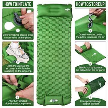 WANNTS Sleeping Pad, Ultralight Inflatable Sleeping Pad for Camping, Built-in Pump, Ultimate for Camping, Hiking - Airpad, Carry Bag, Repair Kit - Compact & Lightweight Camping Pad(Green)