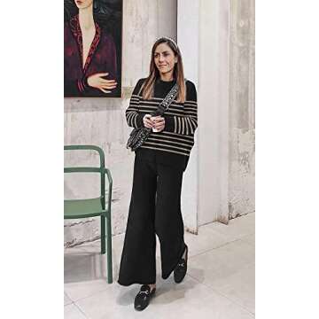 ETCYY NEW Womens Elegant Lounge Sets Knitted Sweatsuit Sets 2 Piece Outfits with Sweater Tops and Wide Leg Sweatpants