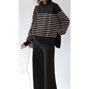 ETCYY NEW Womens Elegant Lounge Sets Knitted Sweatsuit Sets 2 Piece Outfits with Sweater Tops and Wide Leg Sweatpants