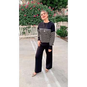 ETCYY NEW Womens Elegant Lounge Sets Knitted Sweatsuit Sets 2 Piece Outfits with Sweater Tops and Wide Leg Sweatpants