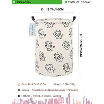 LANGYASHAN Laundry Basket Canvas Fabric Collapsible Organizer Basket for Storage Bin Toy Bins Gift B...