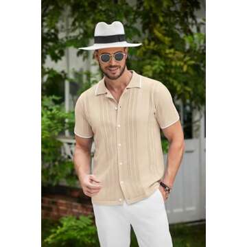 COOFANDY Men's Casual Button Down Shirts Short Sleeve Summer Beach Shirt Fashion Camp Tops Cream
