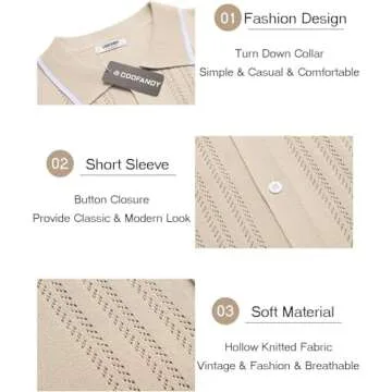 COOFANDY Men's Casual Button Down Shirts Short Sleeve Summer Beach Shirt Fashion Camp Tops Cream