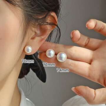 PearlLives Pearl Earrings 18K Gold Plated 925 Sterling Silver Stud Earrings Button Simulated Shell Pearl Earring Studs Hypoallergenic For Women (10MM White Button Pearl Stud Earrings)