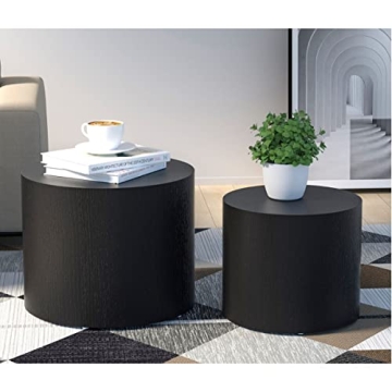 Modern Round Wood Coffee Table Set - Minimalist Living Room Furniture