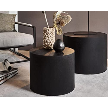 Modern Round Wood Coffee Table Set Minimalist Living Room