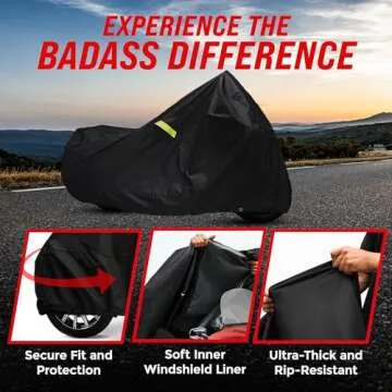 Badass Moto - Motorcycle Cover Waterproof Outdoor, Heavy Duty Motorcycle Cover, Motorcycle Sun Cover, Fits Motorcycle Cover Harley Davidson, Cruiser Motorcycle Cover - Large 97”L x 57”H