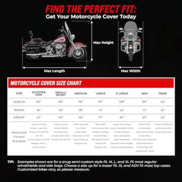 Badass Moto - Motorcycle Cover Waterproof Outdoor, Heavy Duty Motorcycle Cover, Motorcycle Sun Cover, Fits Motorcycle Cover Harley Davidson, Cruiser Motorcycle Cover - Large 97”L x 57”H