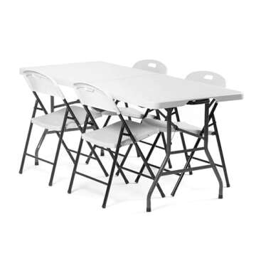 Portable Folding Table & Chairs with Wheels, 6 Ft