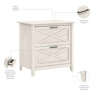 Bush Furniture Key West 2 Drawer Lateral File Cabinet in Linen White Oak | Document Storage for Home Office | Accent Chest with Drawers