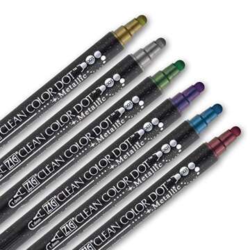 Kuretake CLEAN COLOR DOT Metallic Dual tip markers 6 Colors set, 0.5mm fine tip and a flexible dot tip, for Journals, Crafts, Illustration, Lettering, Planners, for Adult, Kids, Made in Japan