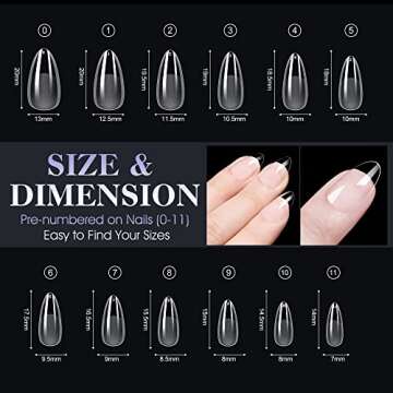 Gelike EC Extra Short Almond Gel Nail Tips Kit for Soak Off,Full Cover Soft Nail Tips,Pre-buff PMMA Resin,Clear Ultra-Thin Design,12 Sizes,240 Pieces