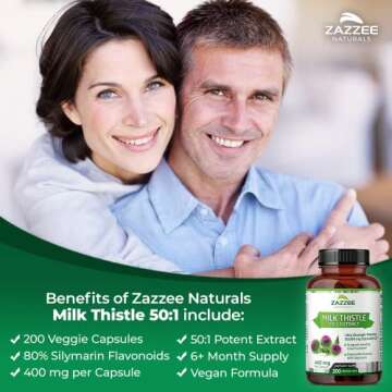 Zazzee Milk Thistle 50:1 Extract 20,000 mg - 200 Vegan Capsules