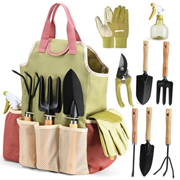 Gardening Tools Set of 10 - Complete Heavy Duty Garden Tools Set with Fashion Handbag - Durable Gard...
