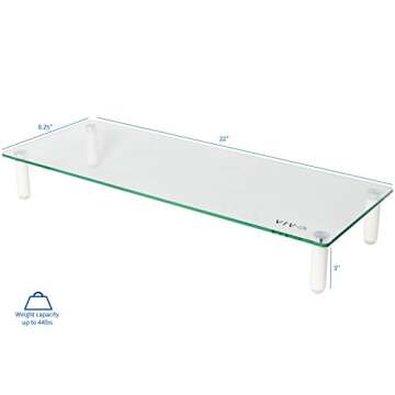 VIVO Glass Ergonomic Tabletop Riser, Standard Desktop Universal Straight Stand for Computer Monitor, LCD LED TV, Monitor, Laptop, Notebook, and More, STAND-V000R