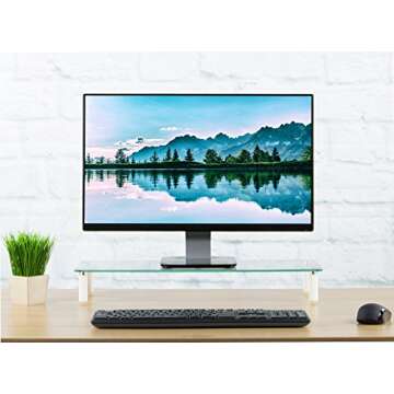 VIVO Glass Ergonomic Tabletop Riser, Standard Desktop Universal Straight Stand for Computer Monitor, LCD LED TV, Monitor, Laptop, Notebook, and More, STAND-V000R