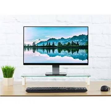 VIVO Glass Ergonomic Tabletop Riser, Standard Desktop Universal Straight Stand for Computer Monitor, LCD LED TV, Monitor, Laptop, Notebook, and More, STAND-V000R